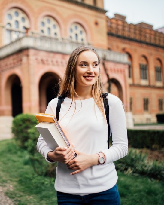 College Student in front or academic building